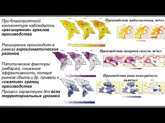 При благоприятной конъюнктуре наблюдалось «расширение» ареалов производства Расширение происходило в рамках