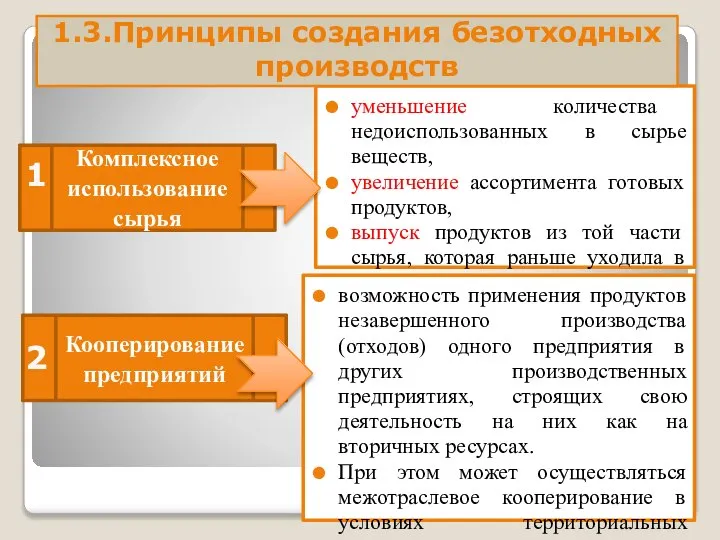 уменьшение количества недоиспользованных в сырье веществ, увеличение ассортимента готовых продуктов, выпуск