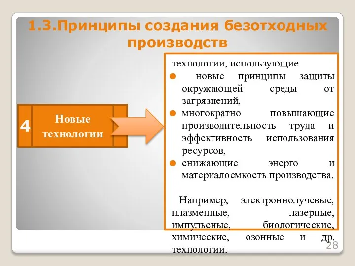 1.3.Принципы создания безотходных производств Новые технологии технологии, использующие новые принципы защиты