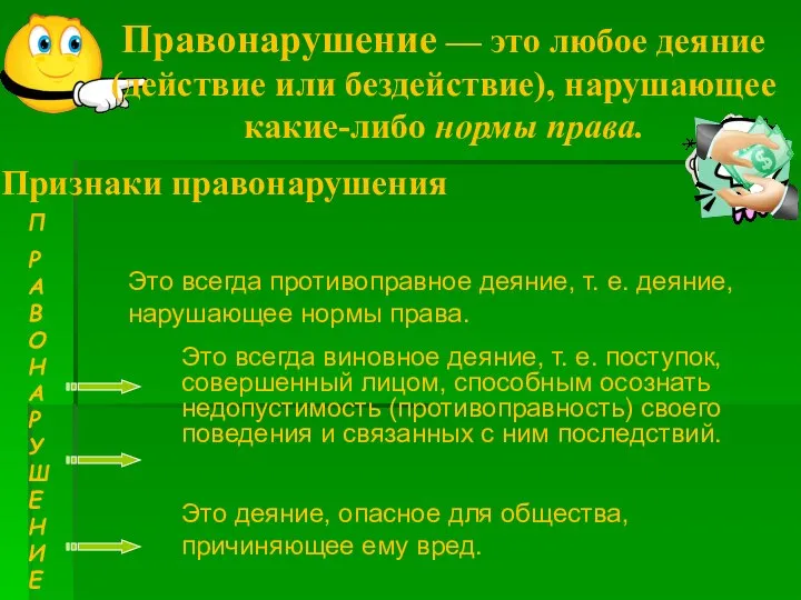 Правонарушение — это любое деяние (действие или бездействие), нарушающее какие-либо нормы