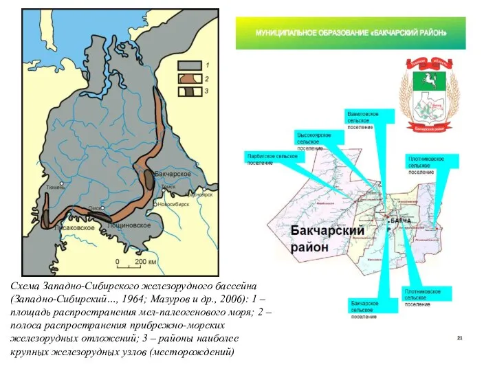 Схема Западно-Сибирского железорудного бассейна (Западно-Сибирский…, 1964; Мазуров и др., 2006): 1