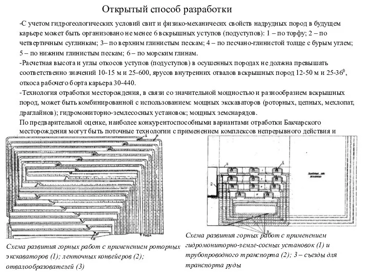 Открытый способ разработки -С учетом гидрогеологических условий свит и физико-механичесих свойств