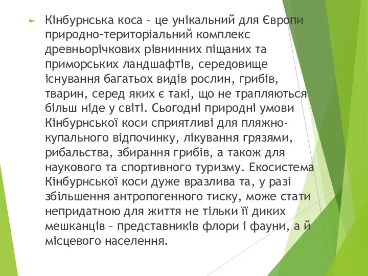 Кінбурнська коса – це унікальний для Європи природно-територіальний комплекс древньорічкових рівнинних