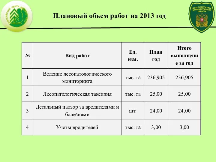 Плановый объем работ на 2013 год