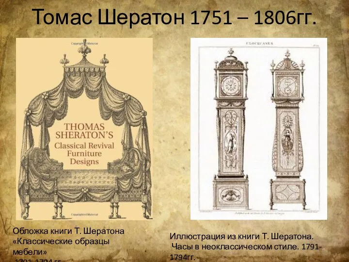 Томас Шератон 1751 – 1806гг. Обложка книги Т. Шератона «Классические образцы