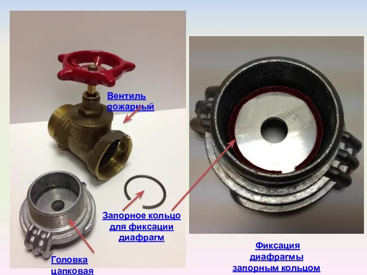 Запорное кольцо для фиксации диафрагм Головка цапковая Вентиль пожарный Фиксация диафрагмы запорным кольцом