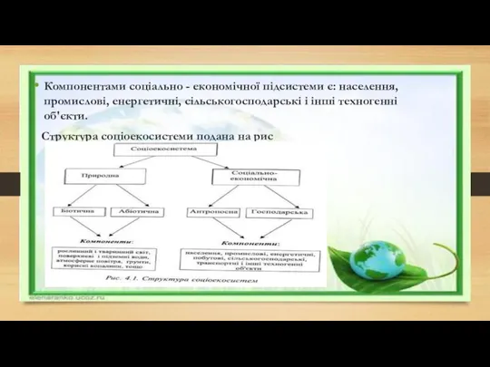 Компонентами соціально - економічної підсистеми є: населення, промислові, енергетичні, сільськогосподарські і