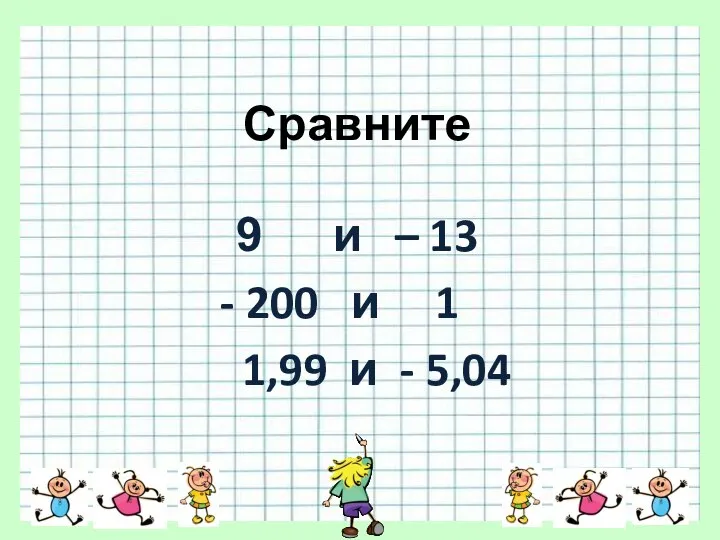 Сравните и – 13 - 200 и 1 1,99 и - 5,04