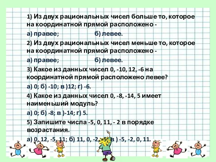 1) Из двух рациональных чисел больше то, которое на координатной прямой