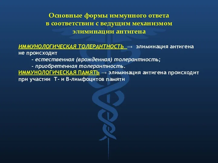 Основные формы иммунного ответа в соответствии с ведущим механизмом элиминации антигена