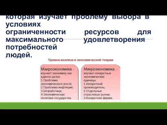 Экономи́ческая тео́рия — общественная наука, которая изучает проблему выбора в условиях