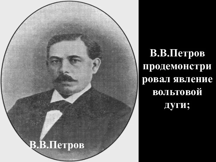 В.В.Петров продемонстрировал явление вольтовой дуги; В.В.Петров
