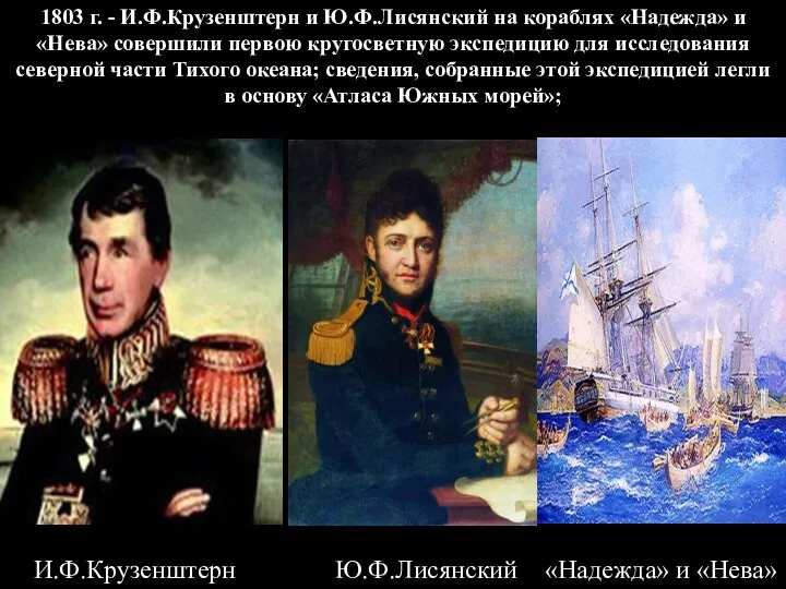 1803 г. - И.Ф.Крузенштерн и Ю.Ф.Лисянский на кораблях «Надежда» и «Нева»