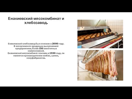 Енакиевский мясокомбинат и хлебозавод. Енакиевский хлебозавод был основан в 2000 году.
