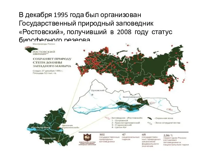 В декабря 1995 года был организован Государственный природный заповедник «Ростовский», получивший