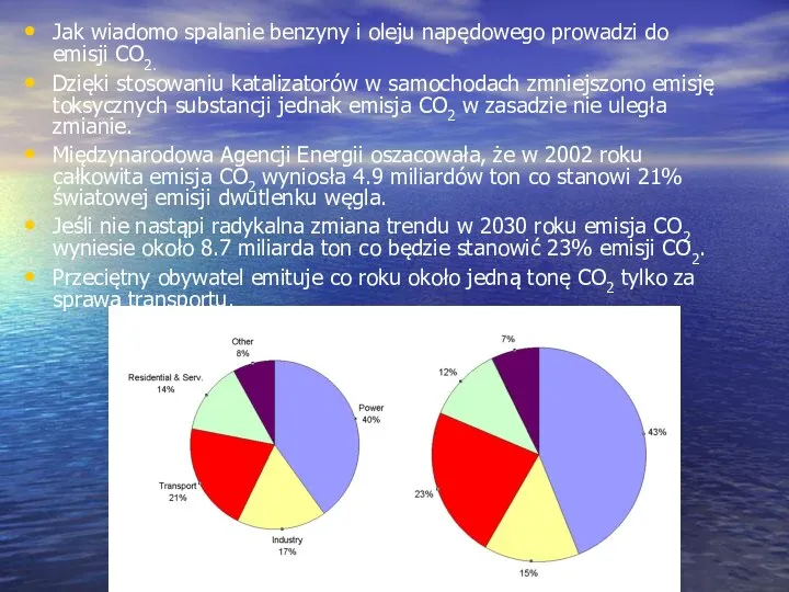 Jak wiadomo spalanie benzyny i oleju napędowego prowadzi do emisji CO2.