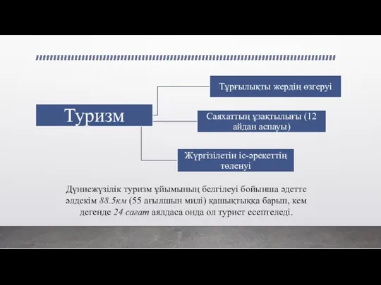 Дүниежүзілік туризм ұйымының белгілеуі бойынша әдетте әлдекім 88.5км (55 ағылшын милі)