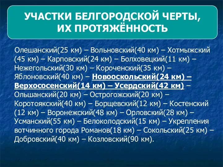 Олешанский(25 км) – Вольновский(40 км) – Хотмыжский(45 км) – Карповский(24 км)