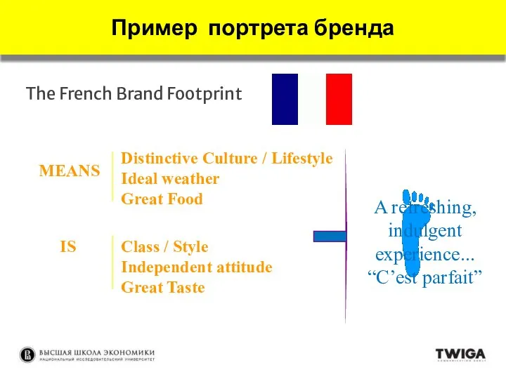 The French Brand Footprint Distinctive Culture / Lifestyle Ideal weather Great