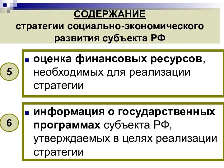 СОДЕРЖАНИЕ стратегии социально-экономического развития субъекта РФ информация о государственных программах субъекта