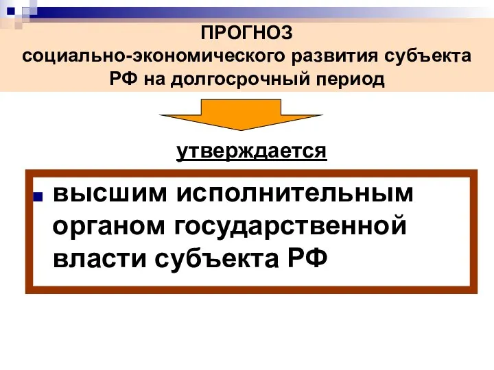 ПРОГНОЗ социально-экономического развития субъекта РФ на долгосрочный период высшим исполнительным органом государственной власти субъекта РФ утверждается