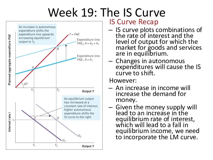 Week 19: The IS Curve IS Curve Recap IS curve plots