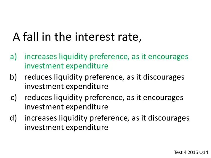 A fall in the interest rate, increases liquidity preference, as it