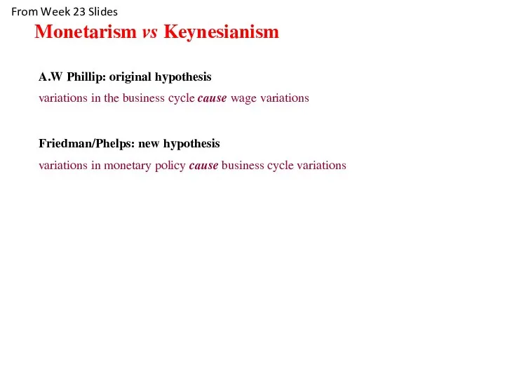 A.W Phillip: original hypothesis variations in the business cycle cause wage