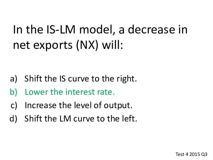 In the IS-LM model, a decrease in net exports (NX) will: