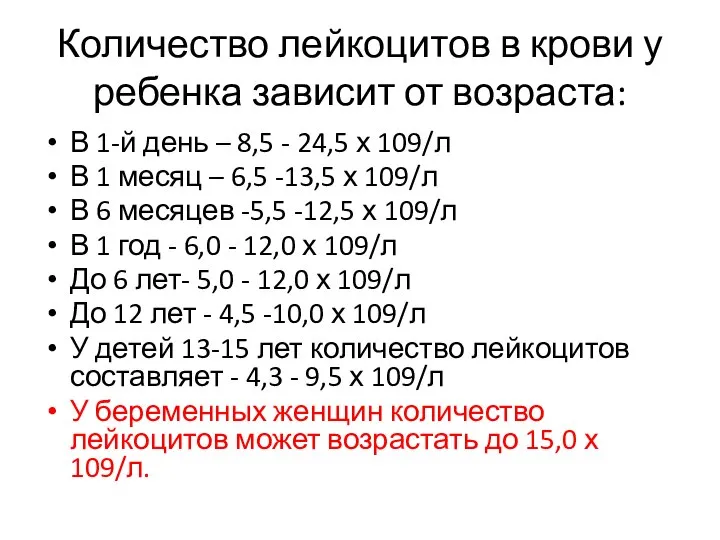 Количество лейкоцитов в крови у ребенка зависит от возраста: В 1-й