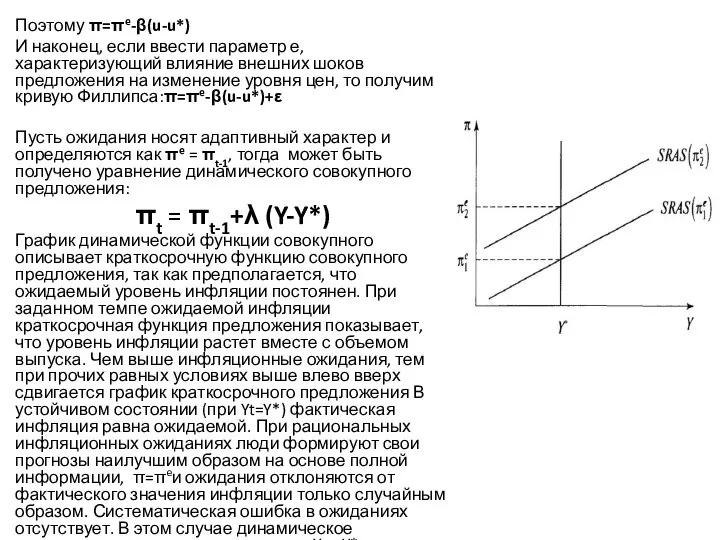 Поэтому π=πe-β(u-u*) И наконец, если ввести параметр е, характеризующий влияние внешних