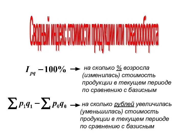 Сводный индекс стоимости продукции или товарооборота на сколько % возросла (изменилась)