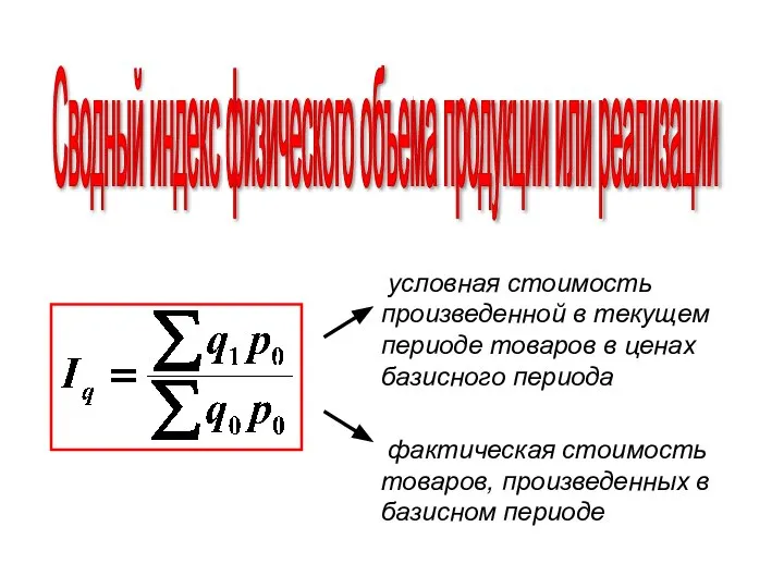 условная стоимость произведенной в текущем периоде товаров в ценах базисного периода