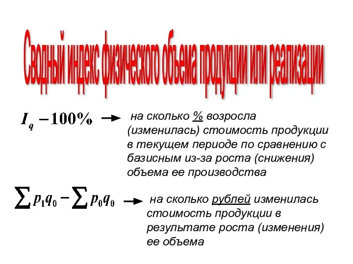 Сводный индекс физического объема продукции или реализации на сколько % возросла