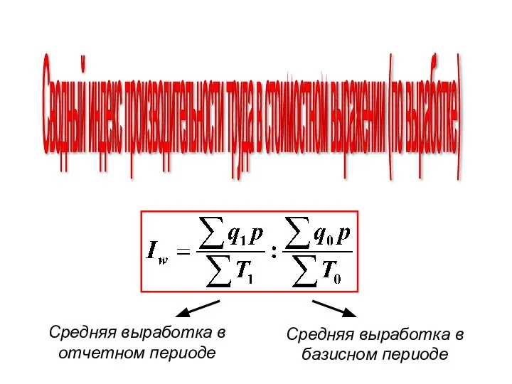 Сводный индекс производительности труда в стоимостном выражении (по выработке) Средняя выработка