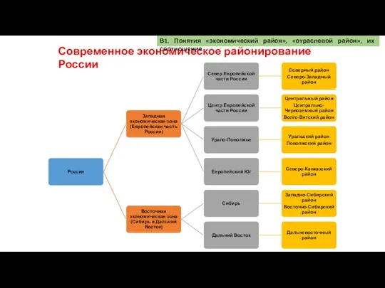 Современное экономическое районирование России В1. Понятия «экономический район», «отраслевой район», их соотношение