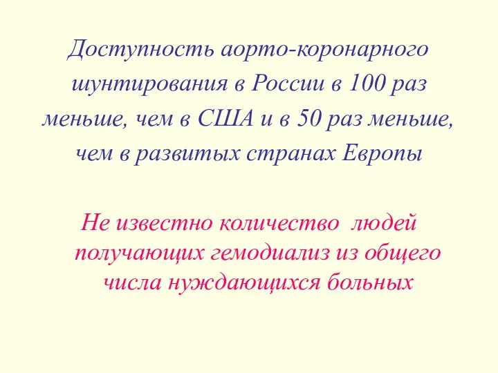 Доступность аорто-коронарного шунтирования в России в 100 раз меньше, чем в