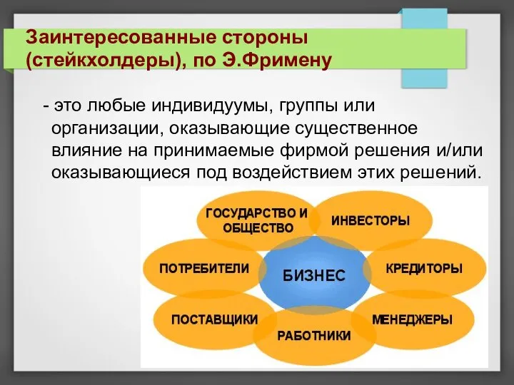 - это любые индивидуумы, группы или организации, оказывающие существенное влияние на