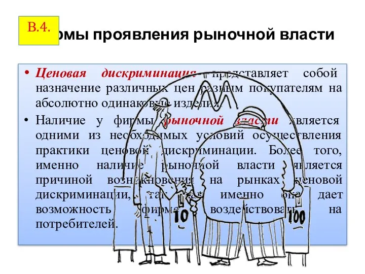 Формы проявления рыночной власти Ценовая дискриминация представляет собой назначение различных цен