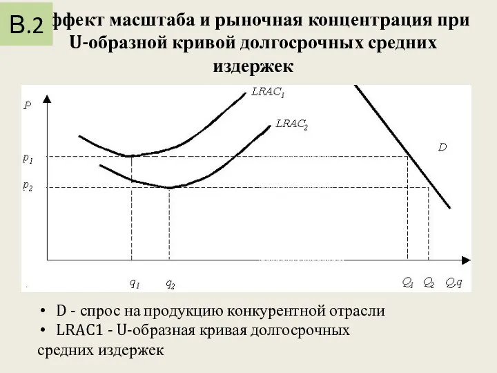 Эффект масштаба и рыночная концентрация при U-образной кривой долгосрочных средних издержек