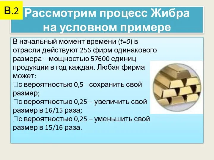 Рассмотрим процесс Жибра на условном примере В начальный момент времени (t=0)