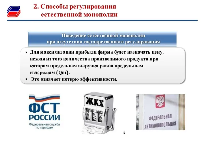 2. Способы регулирования естественной монополии Поведение естественной монополии при отсутствии государственного