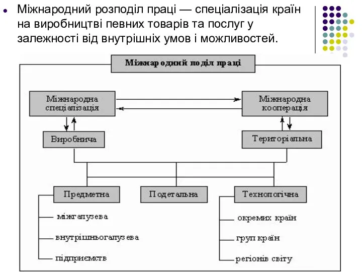 Міжнародний розподіл праці — спеціалізація країн на виробництві певних товарів та