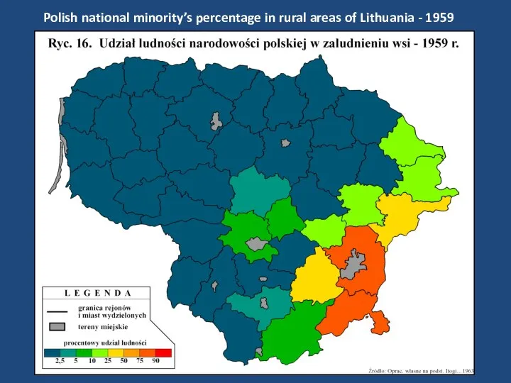 Polish national minority’s percentage in rural areas of Lithuania - 1959