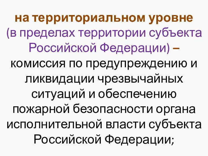 на территориальном уровне (в пределах территории субъекта Российской Федерации) – комиссия