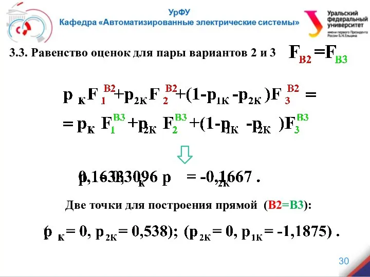 . 3.3. Равенство оценок для пары вариантов 2 и 3 Две точки для построения прямой (В2=В3):