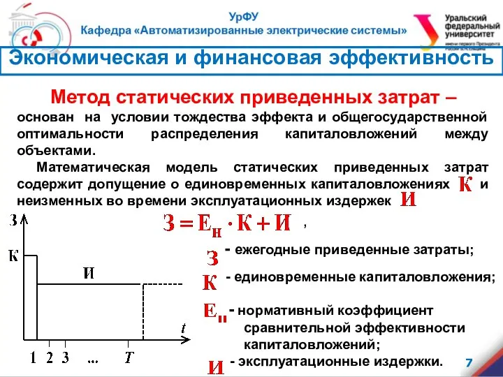 - ежегодные приведенные затраты; - единовременные капиталовложения; Метод статических приведенных затрат