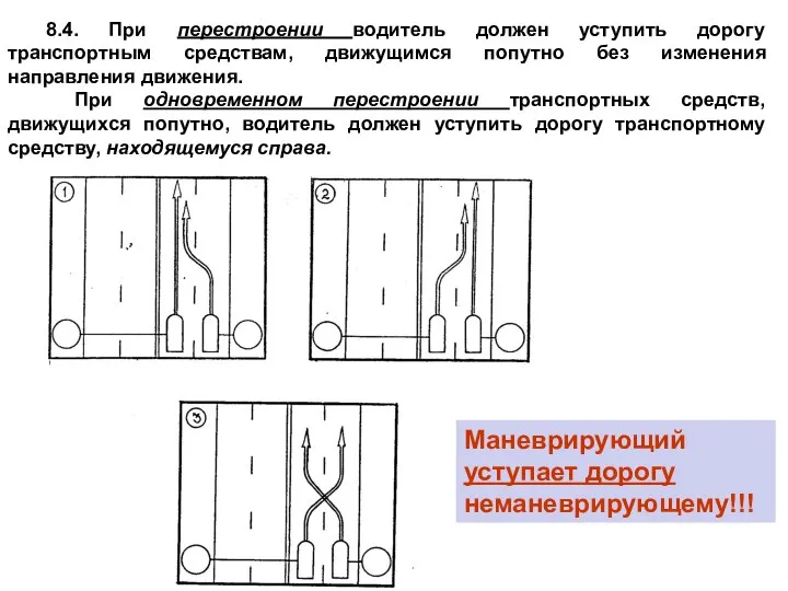 8.4. При перестроении водитель должен уступить дорогу транспортным средствам, движущимся попутно