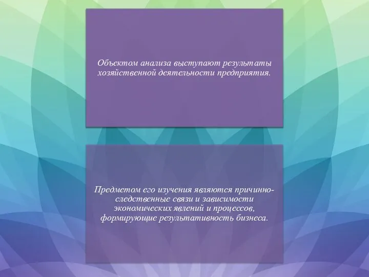 Объектом анализа выступают результаты хозяйственной деятельности предприятия. Предметом его изучения являются