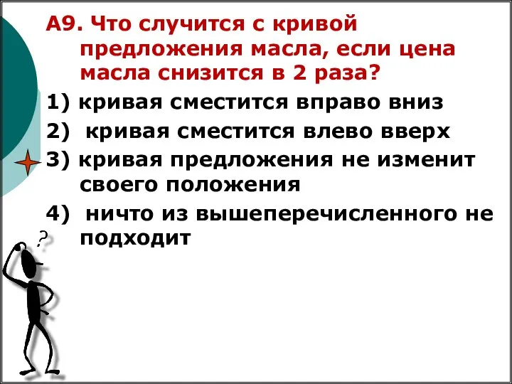 А9. Что случится с кривой предложения масла, если цена масла снизится